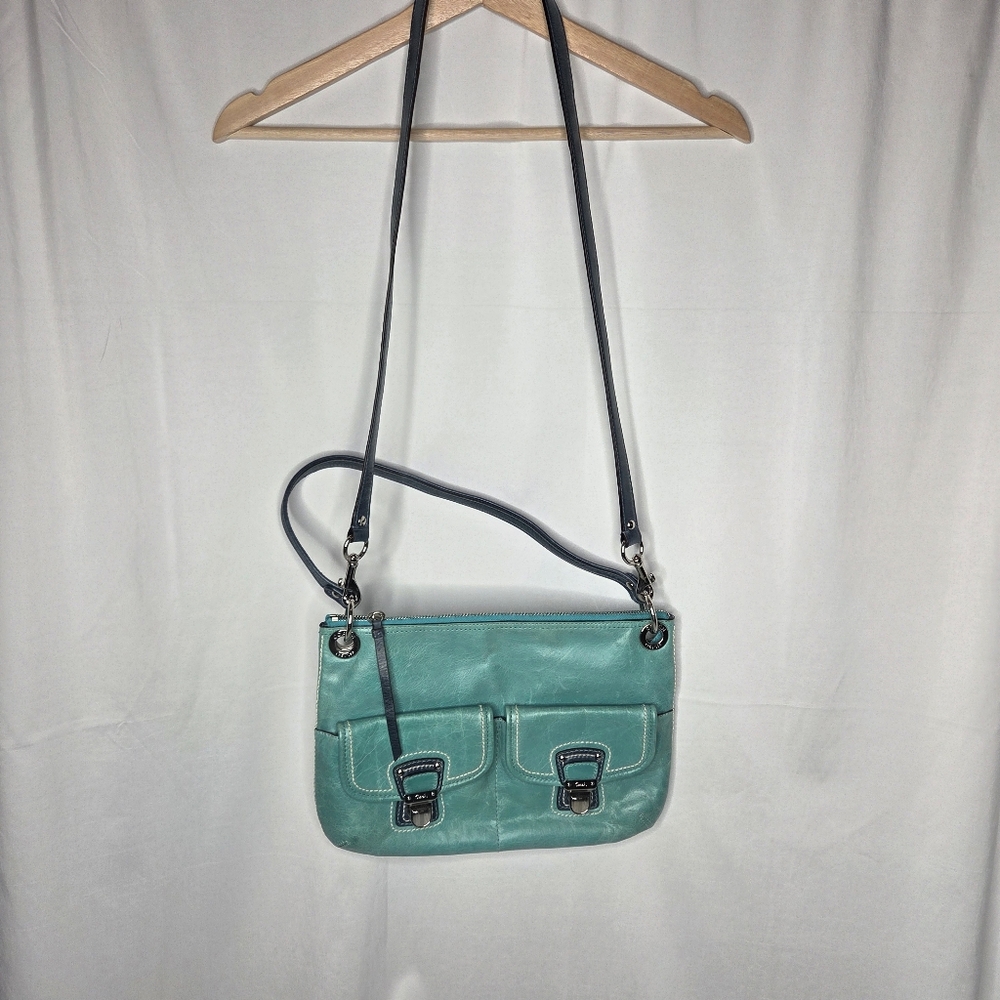 Coach Poppy Spectator Hippie Green Blue Leather Crossbody Bag - Picture 2 of 14